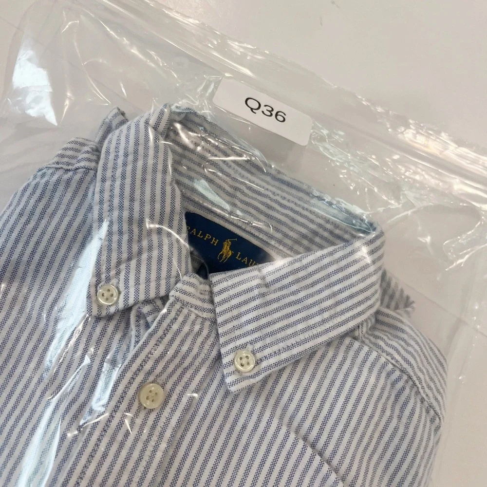 Ralph Lauren Boys Size 7 Blue Striped Button Down Shirt Long Sleeve Flesh Pony
